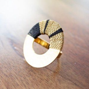 Handmade open ring adjustable gold plated brown new